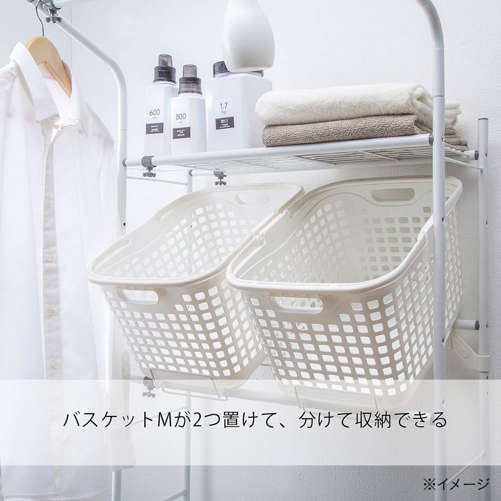 バスケットも置けるランドリーラック 壁面＆すきま収納棚つき バスケットも置ける ランドリーラック